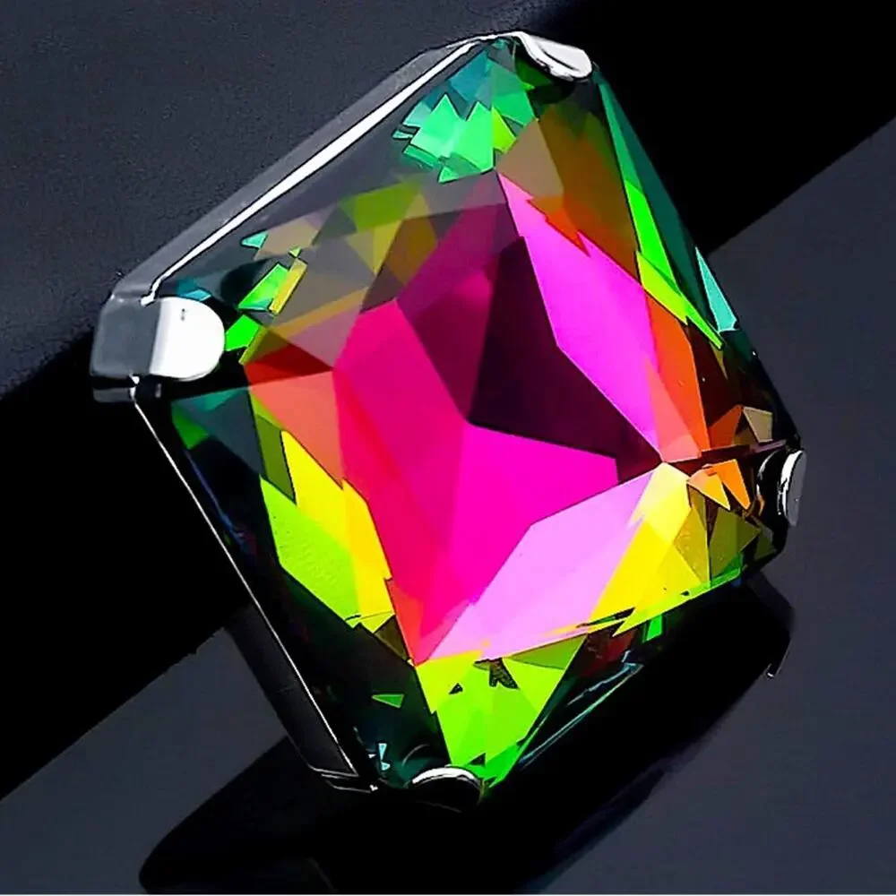 Exaggerated Mystic Fire Silver Crystal Stone Cocktail Ring